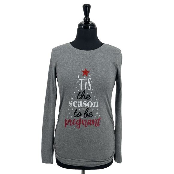 Motherhood Maternity Graphic “Tis the season to be pregnant” Ruched Side Shirt S - Picture 1 of 9